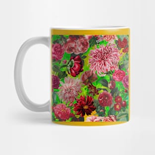 vintage flowers and leaves pattern, botanical pattern, floral illustration, green vintage floral over a Mug